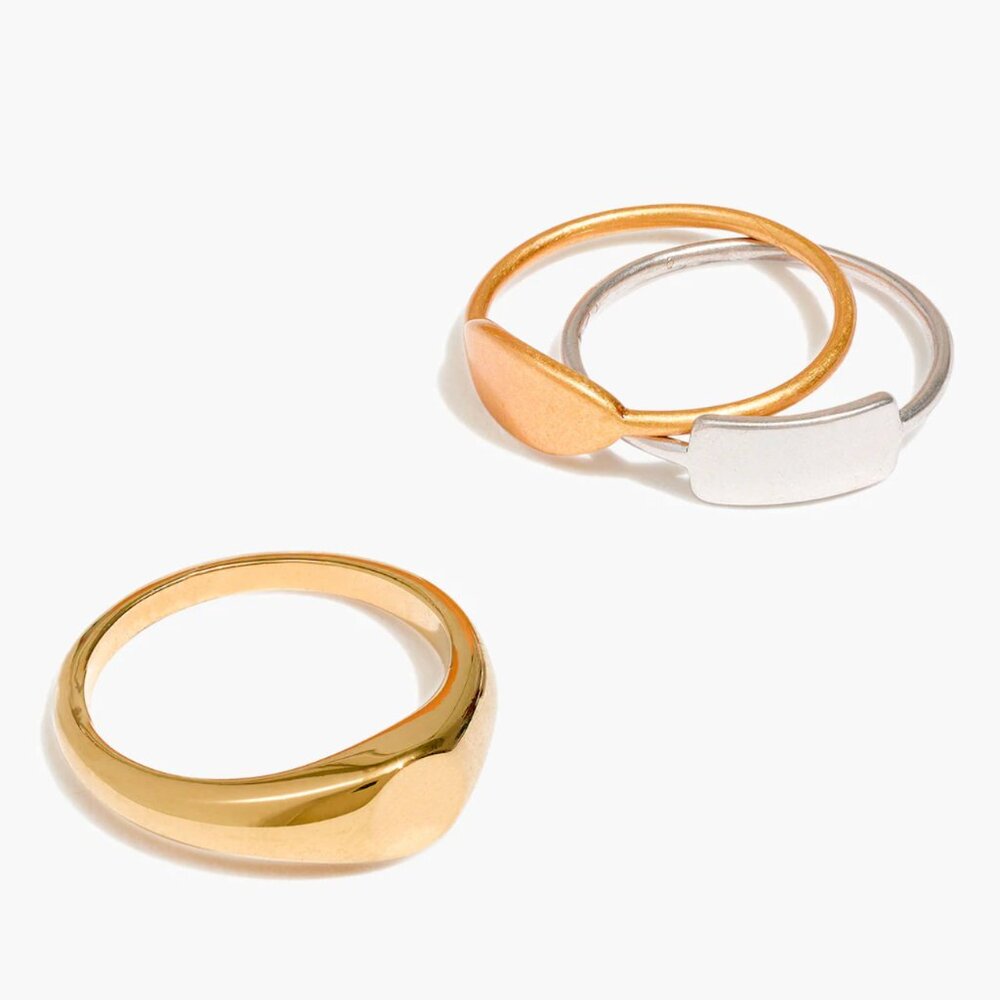 EUC - Madewell Signet Ring Set - Gold & Silver - Size 7